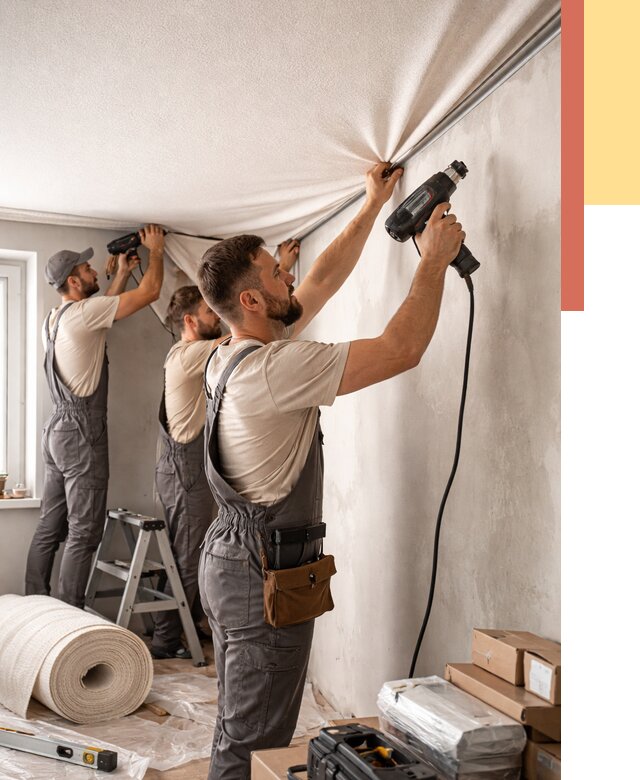 Монтаж фактурного натяжного потолка в Колпино от 774 руб. — ОТДЕЛОЧНИК-Клп