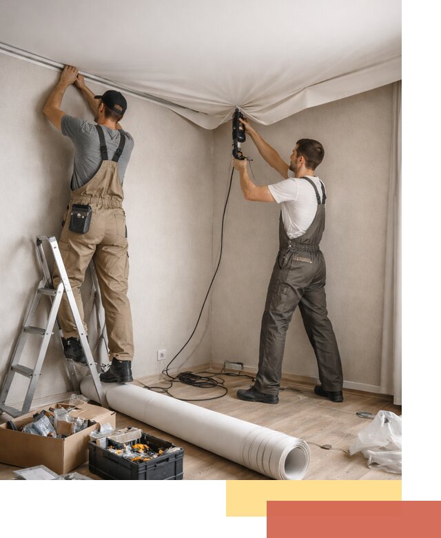 Монтаж цветного натяжного потолка в Колпино за один день