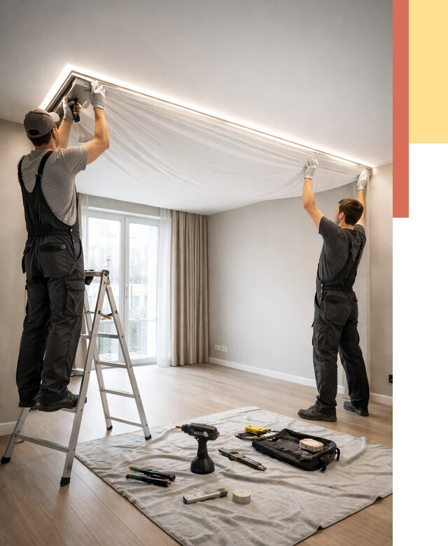 Монтаж парящего натяжного потолка в Колпино от 4642 руб. быстро и недорого | ОТДЕЛОЧНИК-Клп