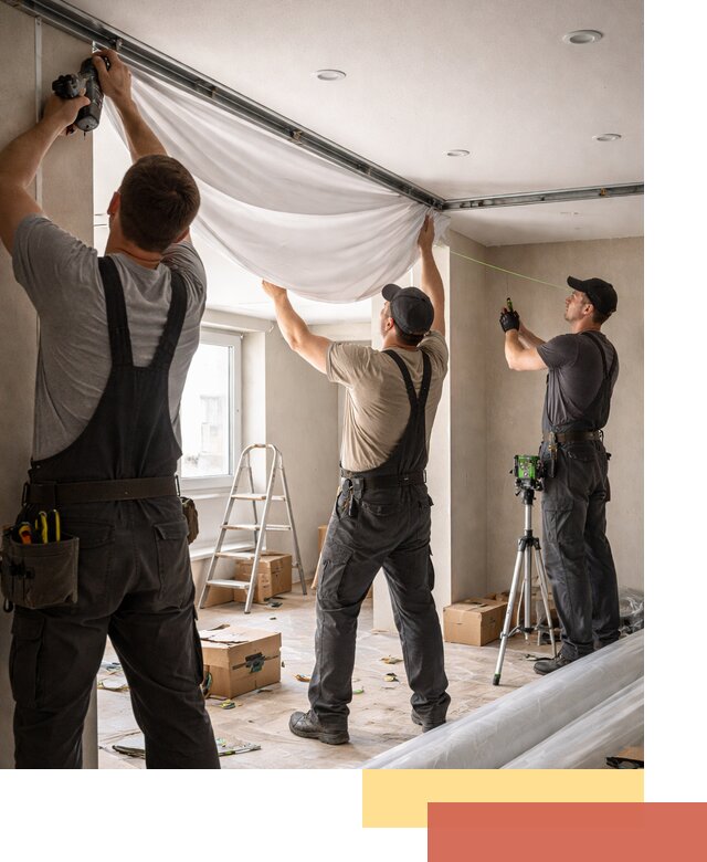 Монтаж парящего натяжного потолка под ключ в Колпино