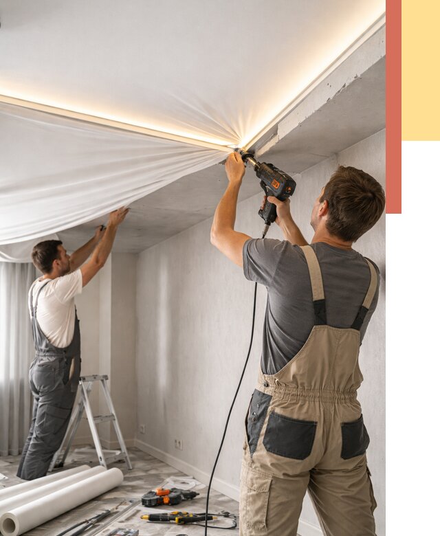 Монтаж натяжного потолка с подсветкой в Колпино от 980 руб. | ОТДЕЛОЧНИК-Клп