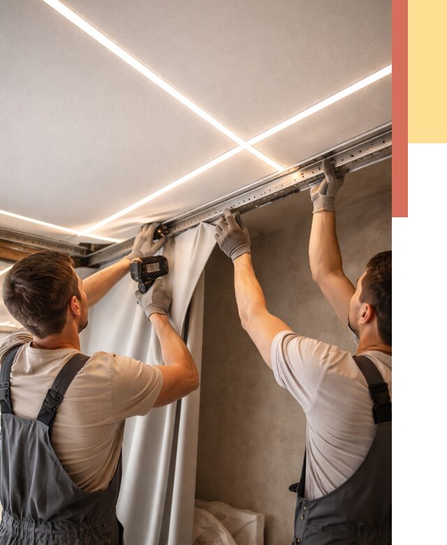 Монтаж натяжного потолка со световыми линиями в Колпино от 1238 руб. | ОТДЕЛОЧНИК-Клп