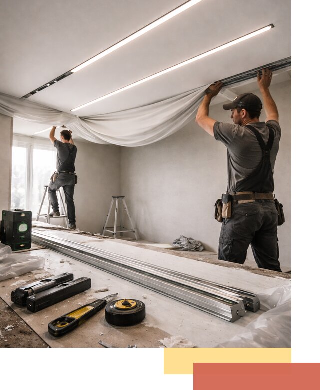 Монтаж натяжных потолков со световыми линиями в Колпино