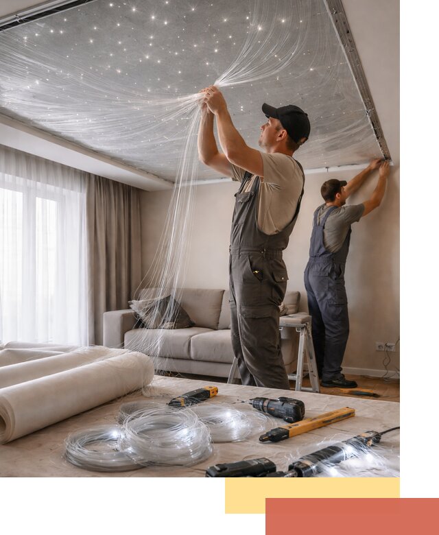 Монтаж натяжного потолка «Звездное небо» в Колпино