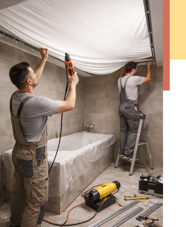 Монтаж натяжного потолка в ванной в Колпино от 1238 руб. под ключ | ОТДЕЛОЧНИК-Клп