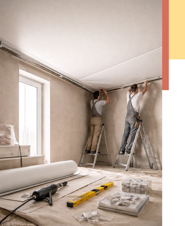 Монтаж натяжного потолка в спальне в Колпино от 3920 руб. под ключ | ОТДЕЛОЧНИК-Клп