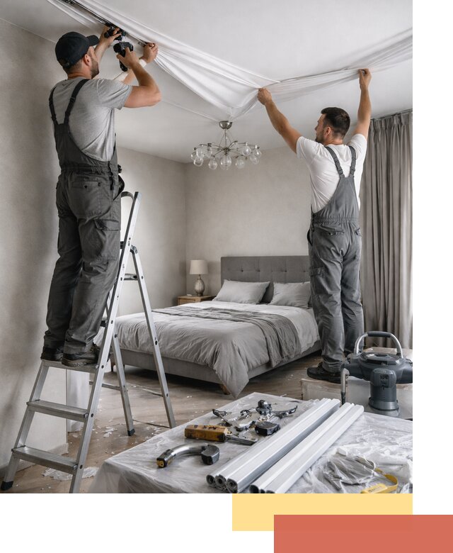 Монтаж натяжного потолка в спальне в Колпино