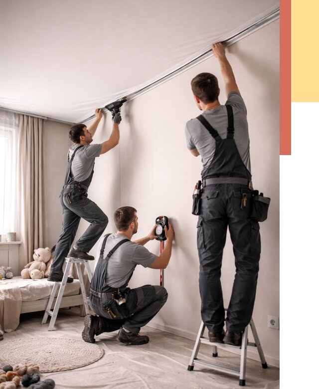 Монтаж натяжного потолка в детской в Колпино от 3610 руб. — быстро и недорого | ОТДЕЛОЧНИК-Клп