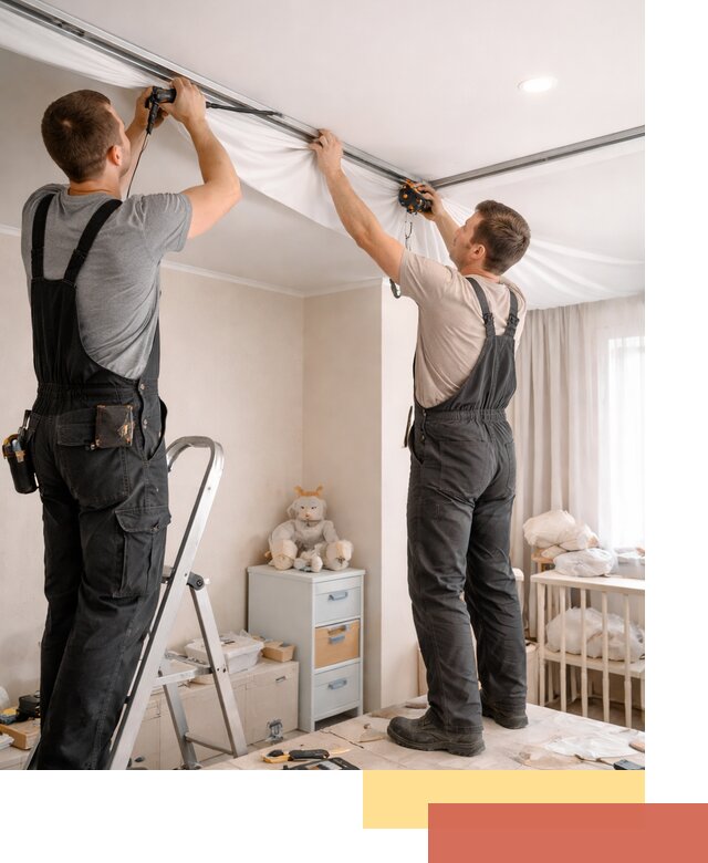 Монтаж натяжного потолка в детской комнате в Колпино