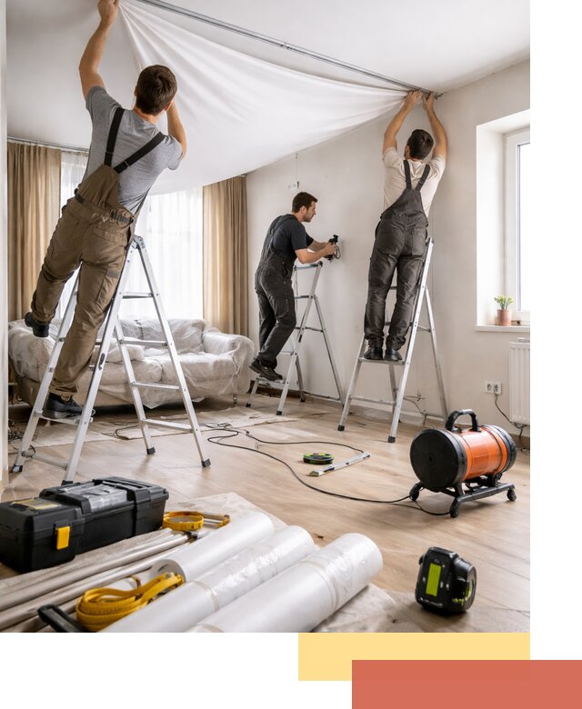 Монтаж натяжного потолка в гостиной в Колпино