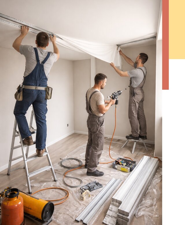 Монтаж натяжного потолка в студии в Колпино от 5673 руб. — быстро и недорого | ОТДЕЛОЧНИК-Клп