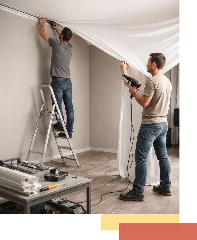 Монтаж натяжного потолка в студии в Колпино