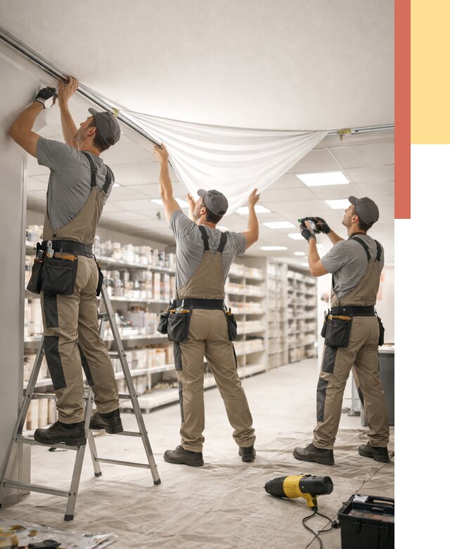 Монтаж натяжного потолка в магазине в Колпино от 4642 руб. быстро и недорого | ОТДЕЛОЧНИК-Клп