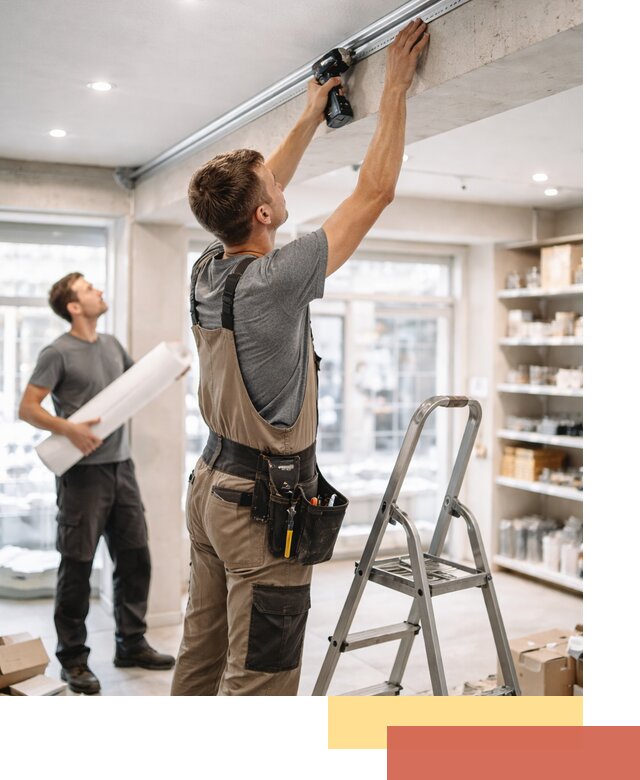 Монтаж натяжных потолков в магазине в Колпино