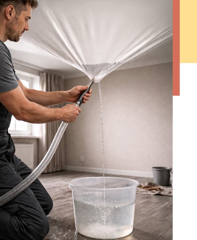 Слив воды с натяжного потолка в Колпино от 2579 руб. быстро и недорого | ОТДЕЛОЧНИК-Клп