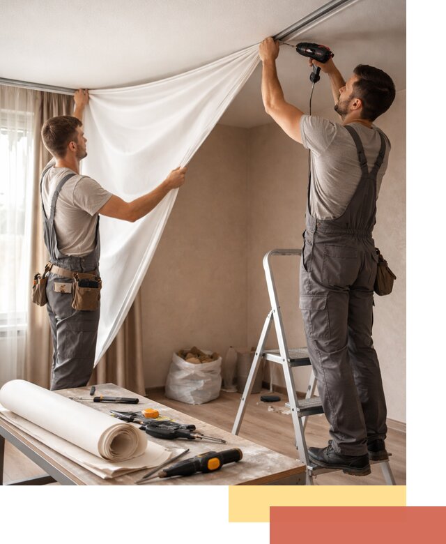 Замена полотна натяжного потолка в Колпино быстро и качественно