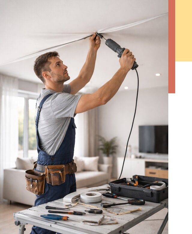 Ремонт натяжных потолков в Колпино от 9799 руб. под ключ — ОТДЕЛОЧНИК-Клп