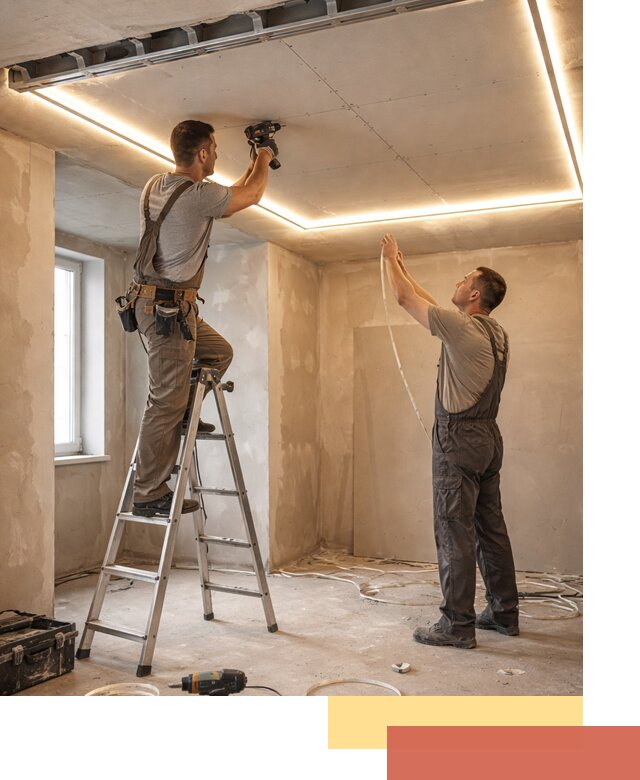 Потолок из гипсокартона с подсветкой в Колпино