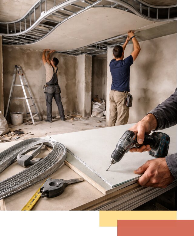 Криволинейный потолок из гипсокартона в Колпино — монтаж и отделка