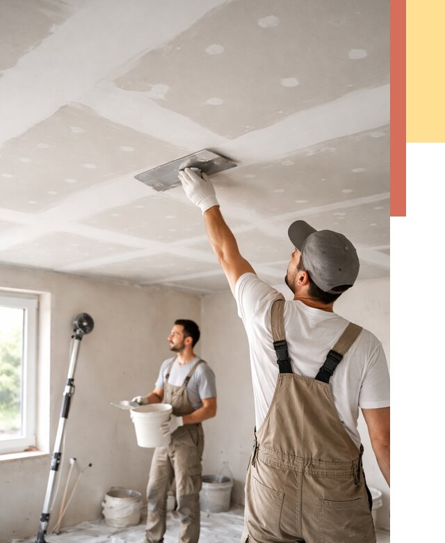 Шпаклевка потолка из гипсокартона в Колпино от 3301 руб./м2 — услуги под ключ | ОТДЕЛОЧНИК-Клп