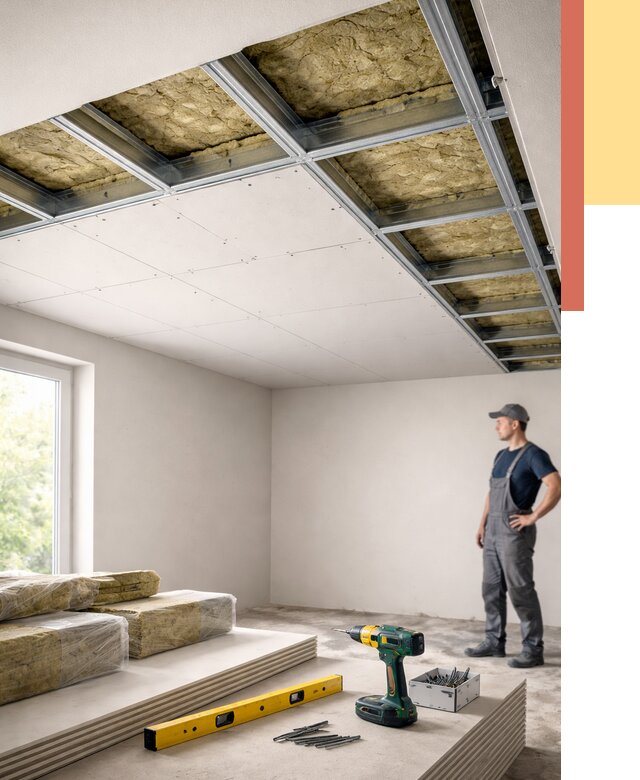 Звукоизоляция потолка ГКЛ в Колпино от 980 руб. — монтаж под ключ | ОТДЕЛОЧНИК-Клп