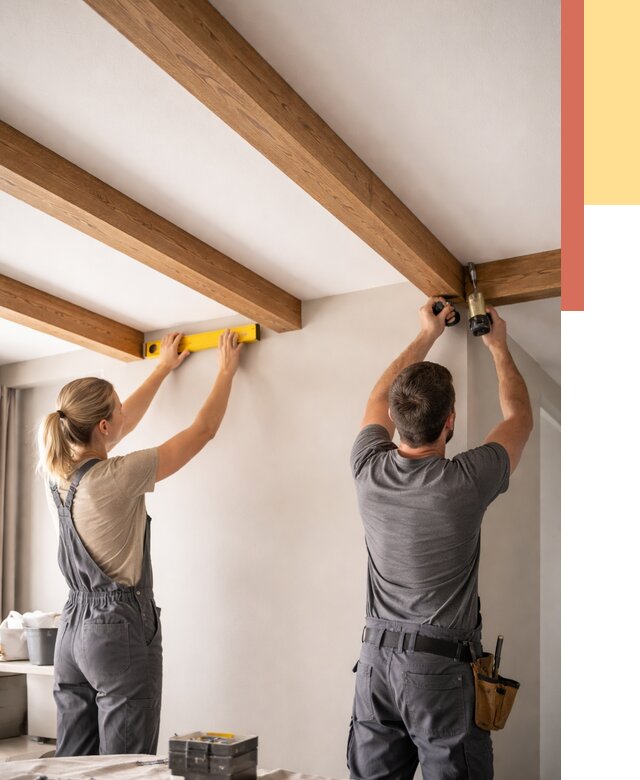 Монтаж декоративных балок на потолок в Колпино от 4332 руб. — ОТДЕЛОЧНИК-Клп